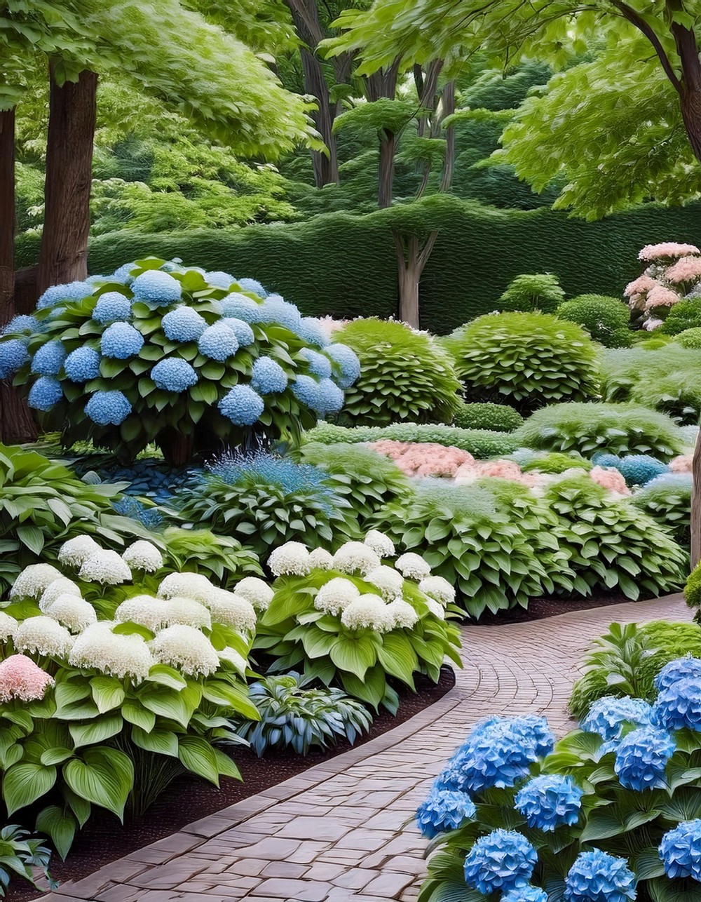 Classic Elegance with Lacecap Hydrangeas and Shade-Loving Hostas