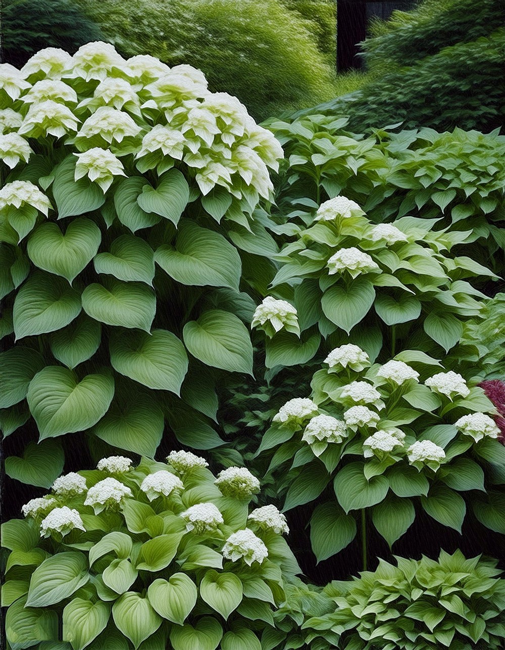 Nature-Inspired with White Hydrangeas and Variegated Hostas