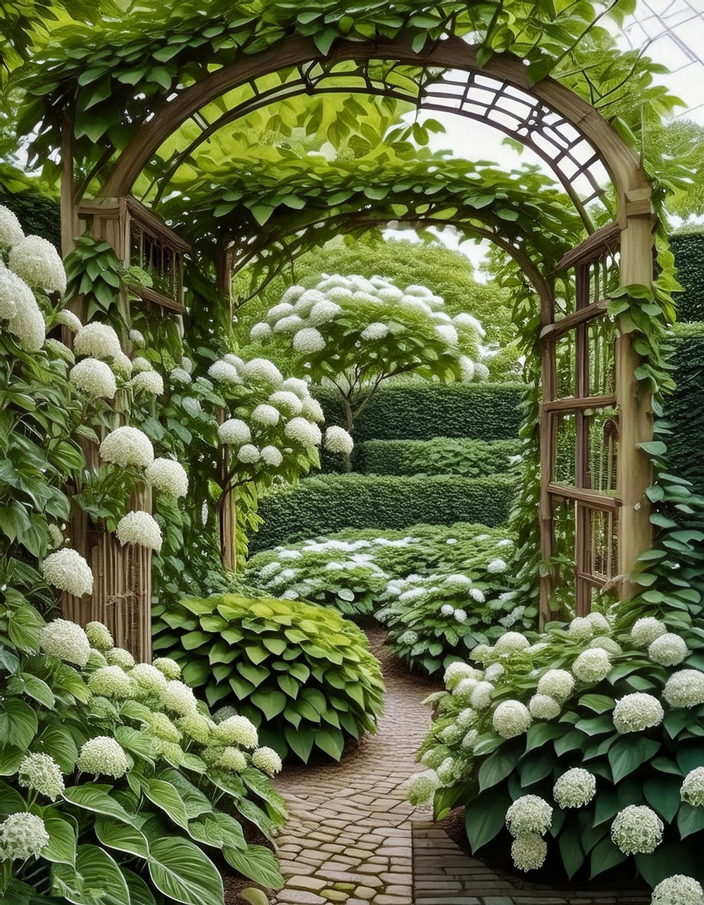 Whimsical Wonderland with Climbing Hydrangeas and Fragrant Hostas