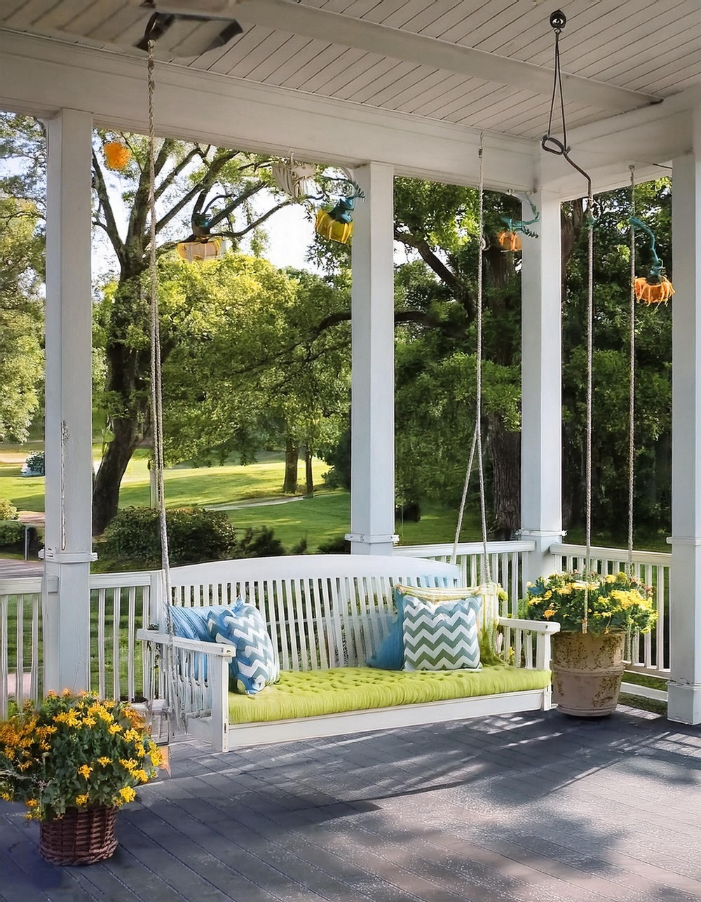 Classic White Porch Swing