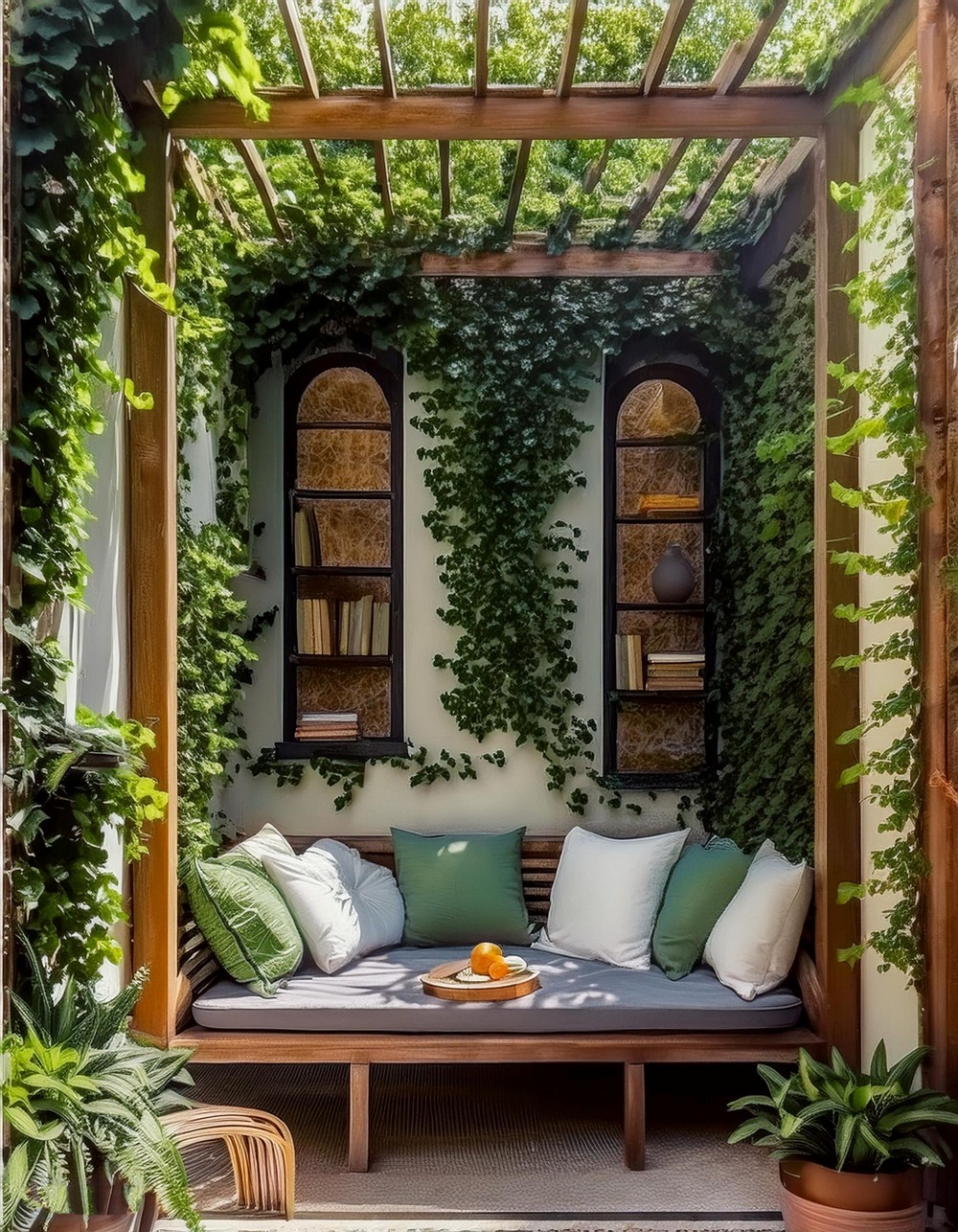 Corner Pergola with Built-in Seating