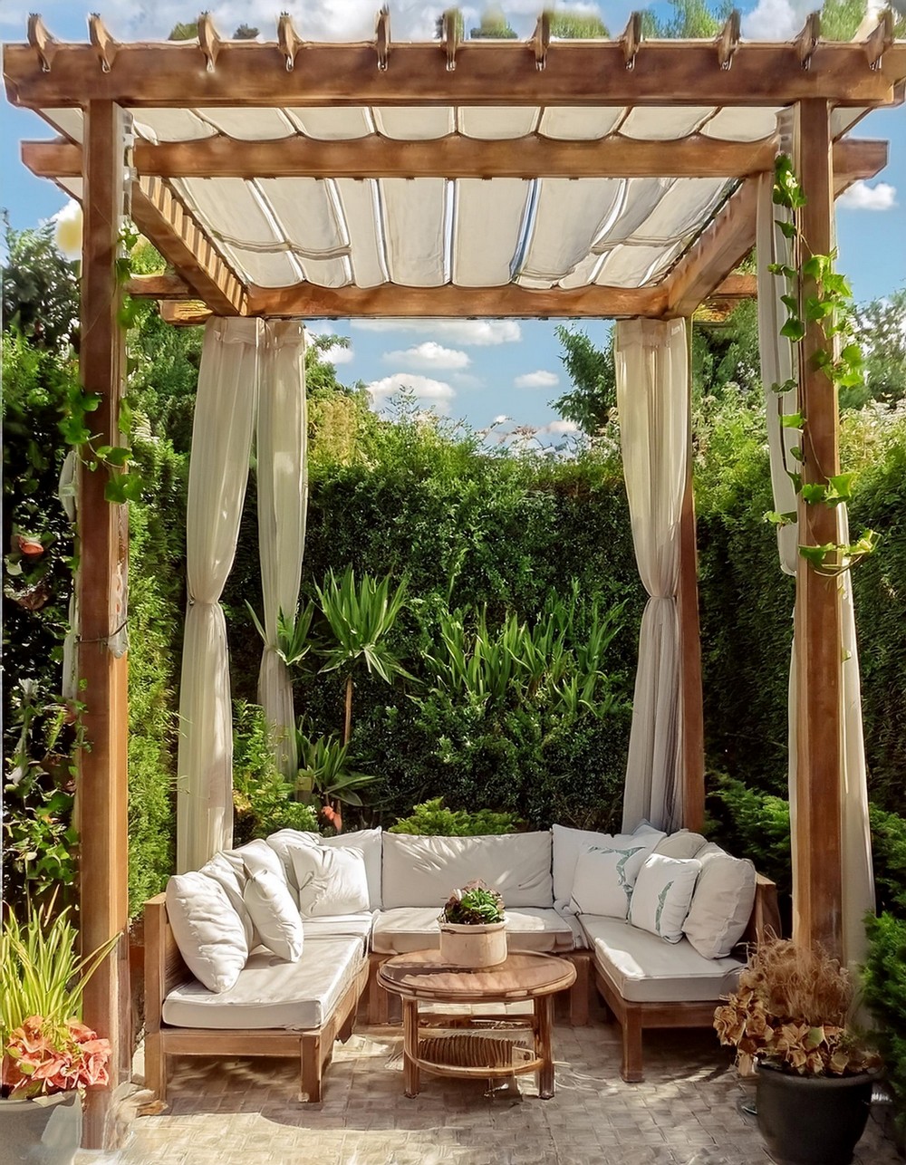 Corner Pergola with Fabric Canopy