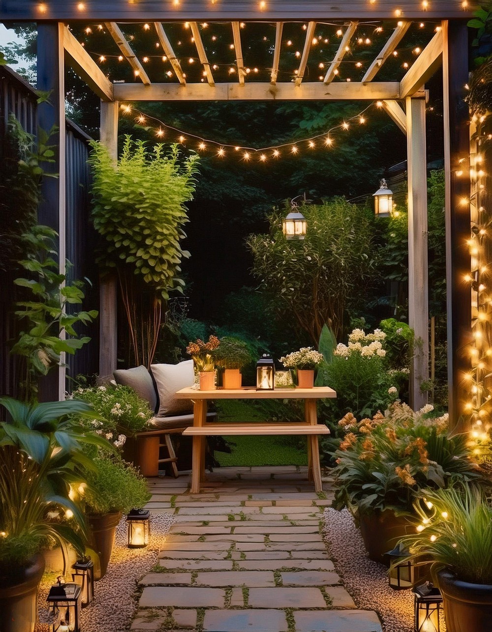Corner Pergola with Outdoor Lighting