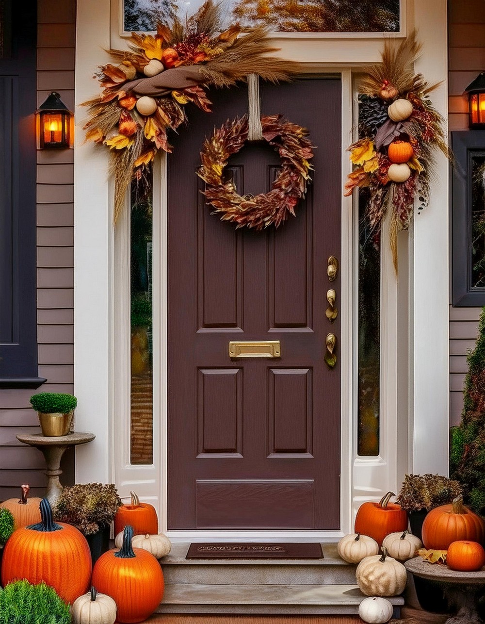 Faux Suede Pumpkin Door Hanger with Ribbon
