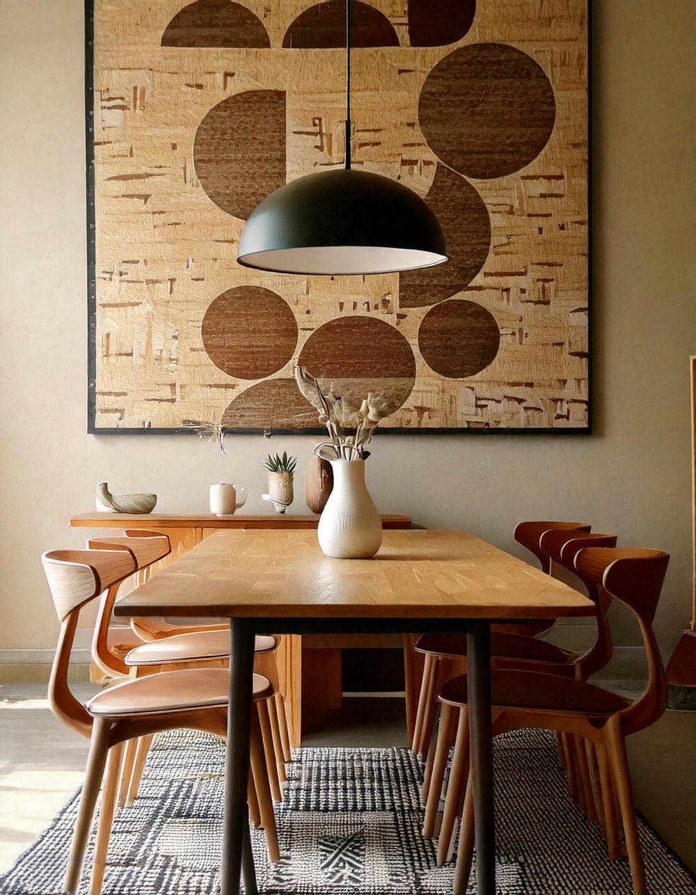 Geometric Wallpaper In Dining Room