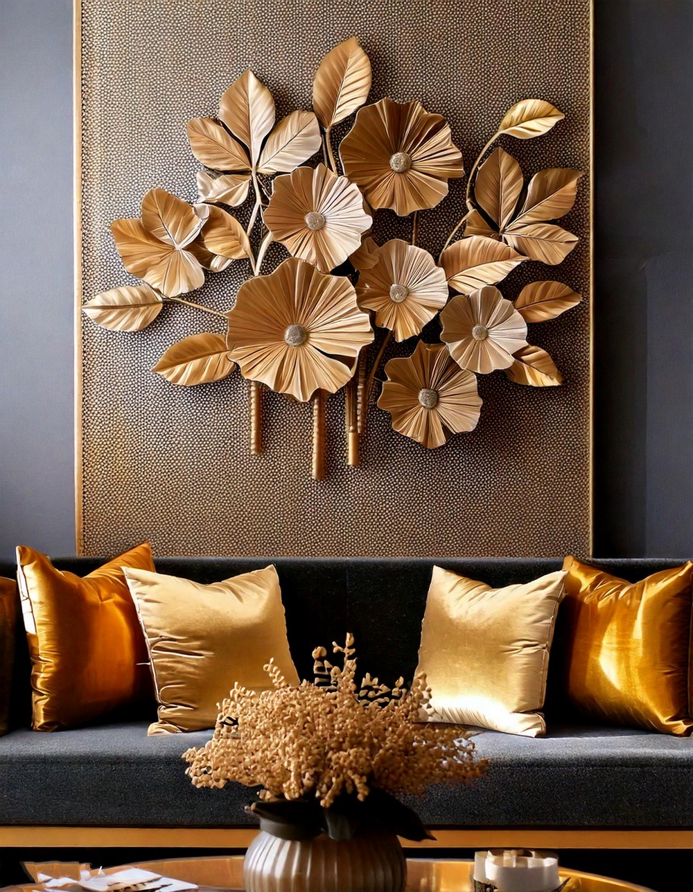 Golden Floral Wall Accent