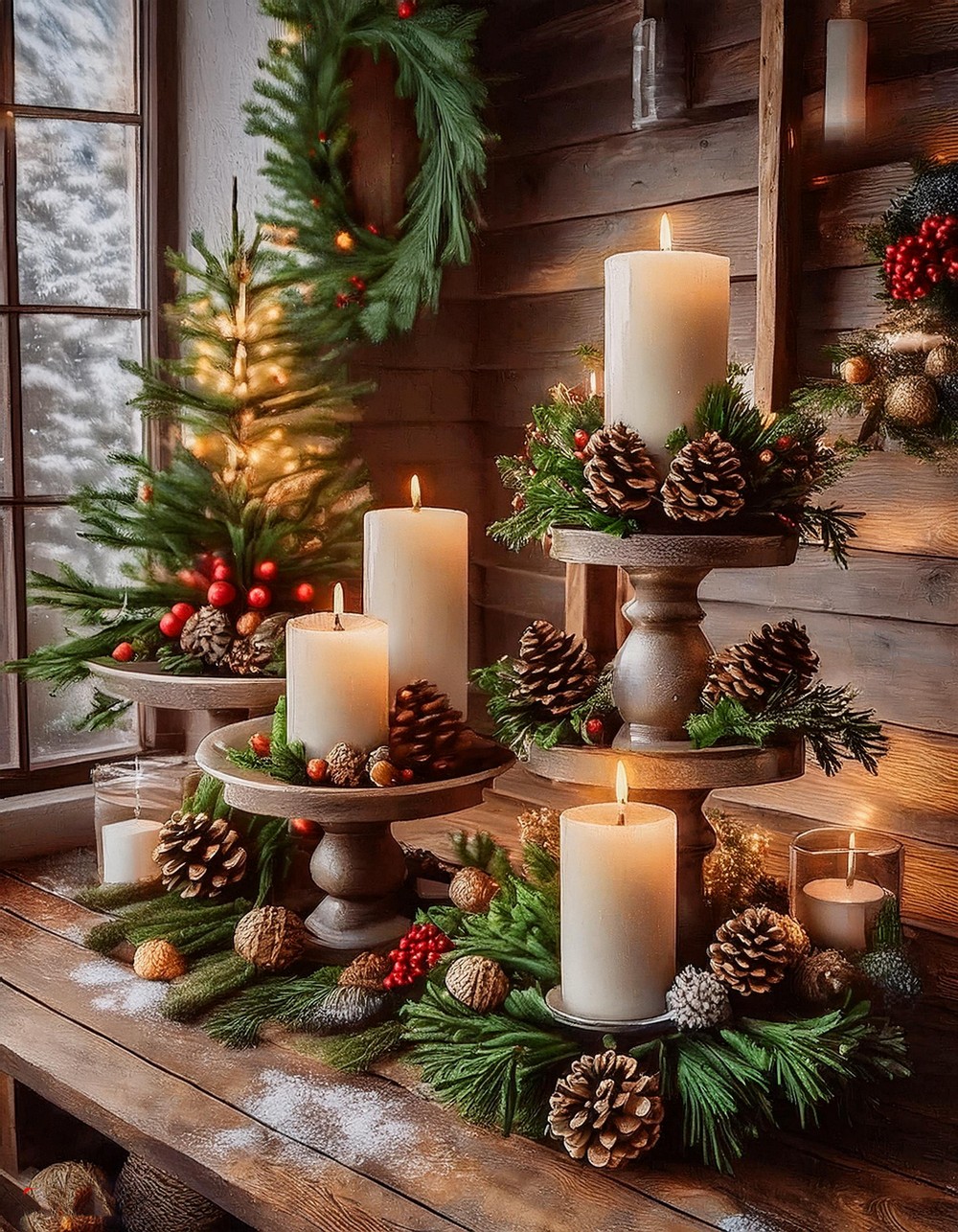 Holiday-Themed Tiered Server with Rustic Touches