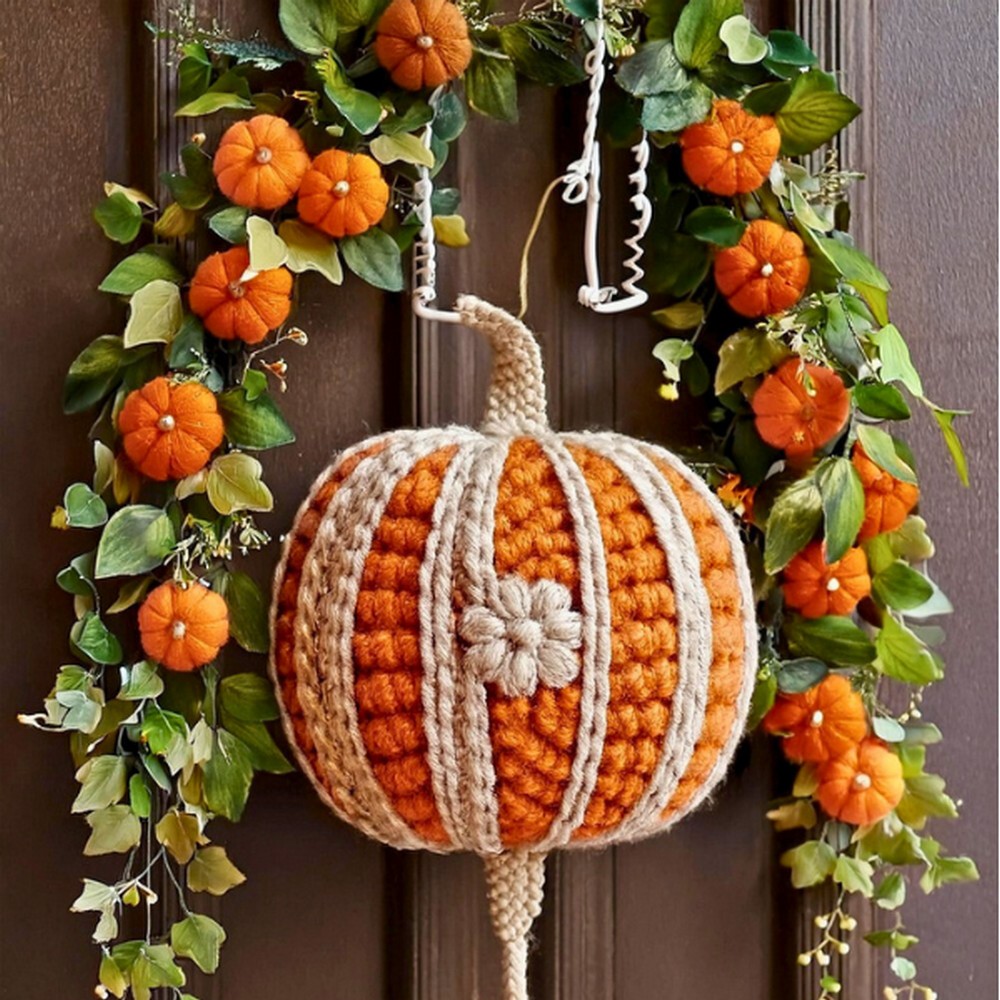 Macrame Pumpkin Door Hanger with Beads