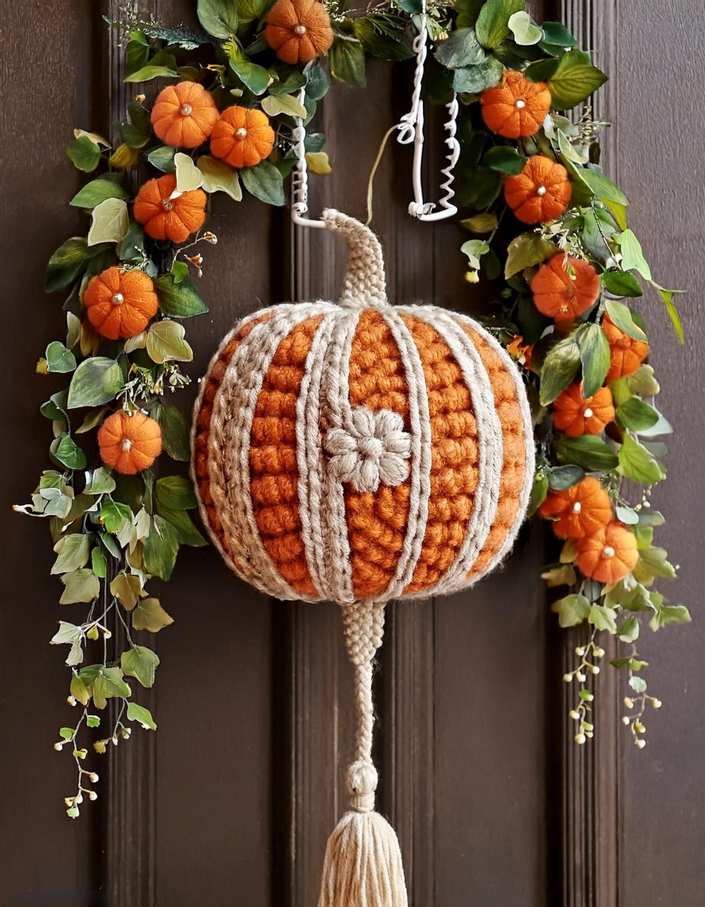Macrame Pumpkin Door Hanger with Beads