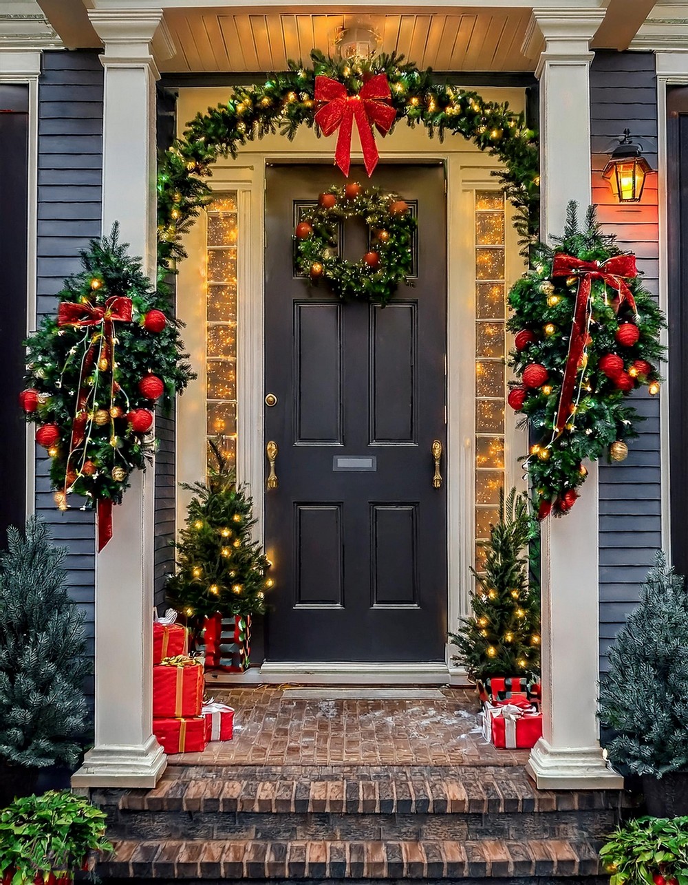 Merry and Bright Christmas Porch with Multicolored Lights