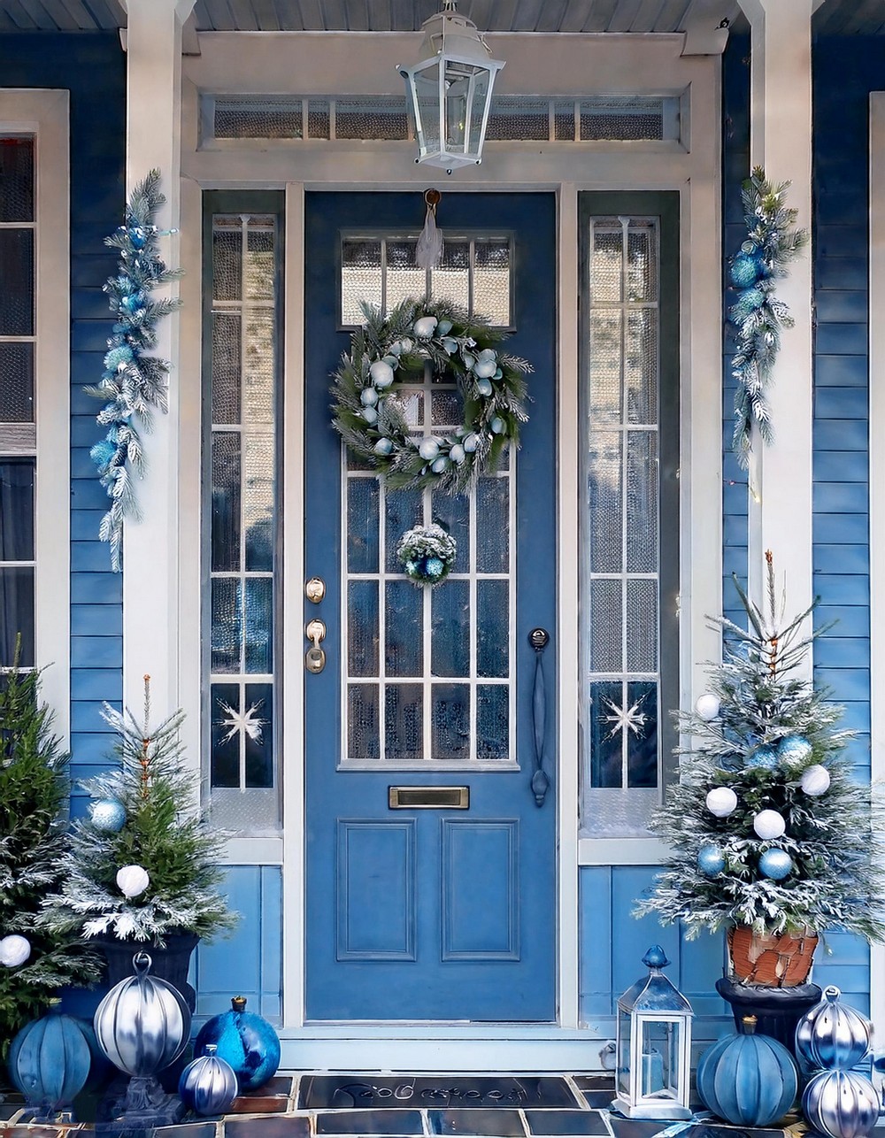 Monochromatic Christmas Porch with Icy Blues