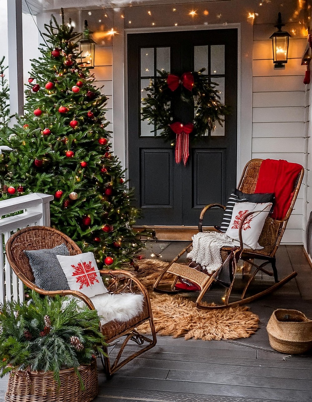 Porch Decor with Vintage Sleds and Hay Bale Seating