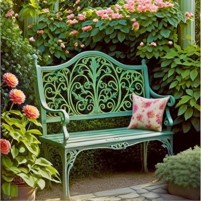 Vintage Garden Bench with Floral Patterns