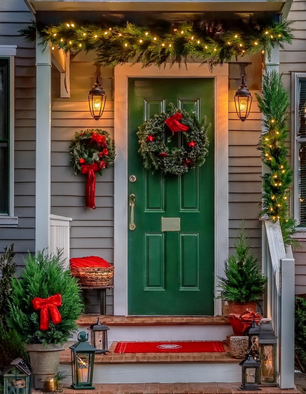 Vintage-Inspired Christmas Porch with Lanterns