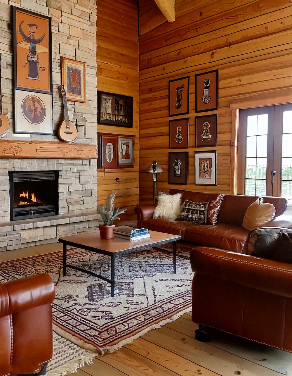 Western-themed Gallery Wall With Hats, Guitars, And Vintage Posters
