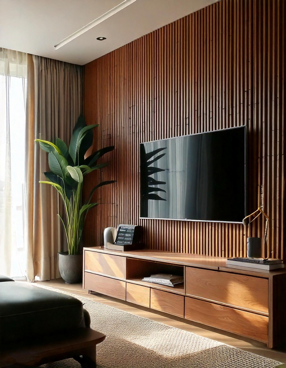Wood Slat TV Wall Decor