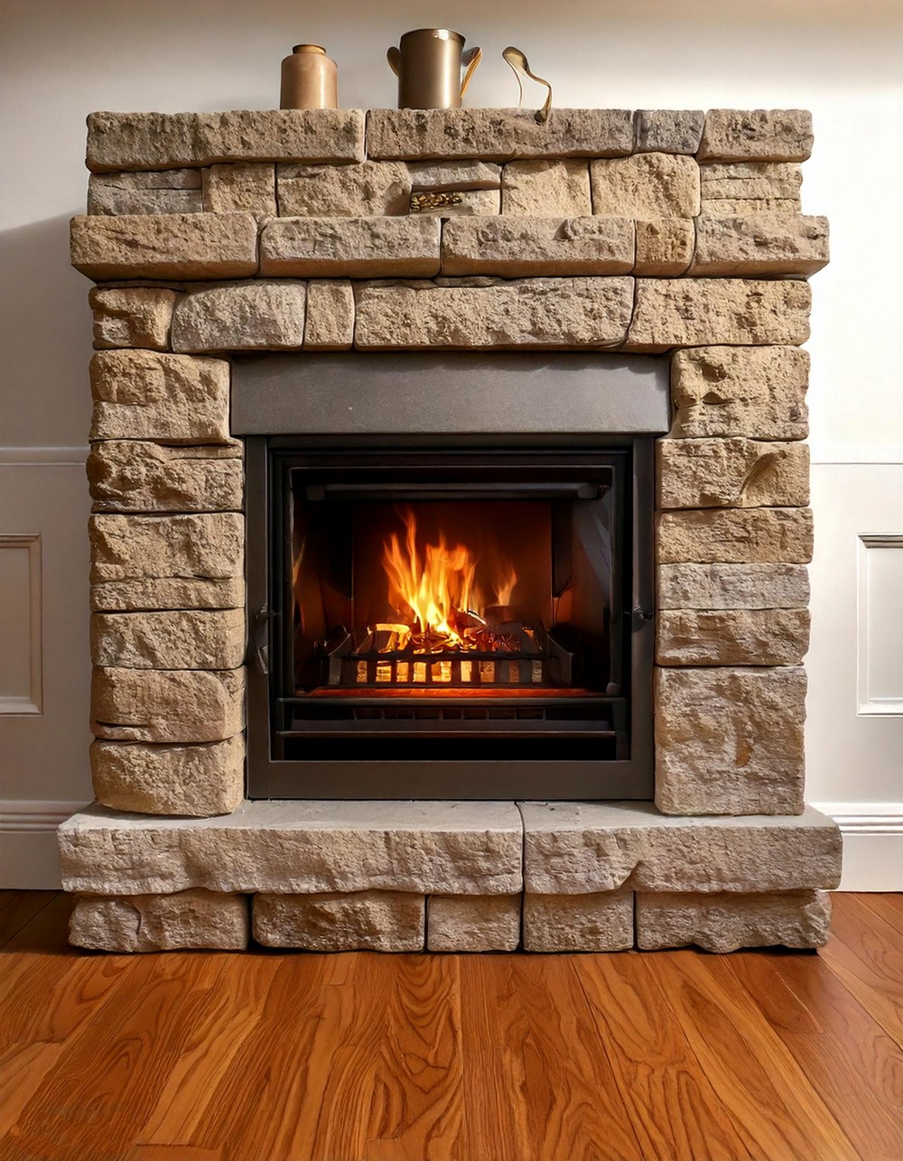 Contemporary Gas Insert Within Original Mid-century Stone Surround