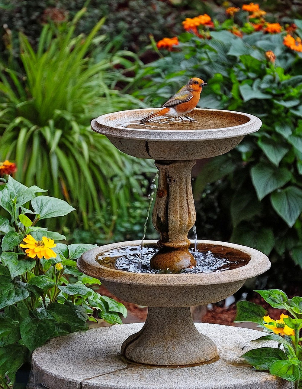 Bird Bath made from a Stone Bowl