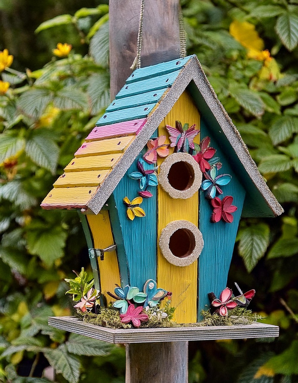 Colorful Painted Birdhouse with Intricate Design