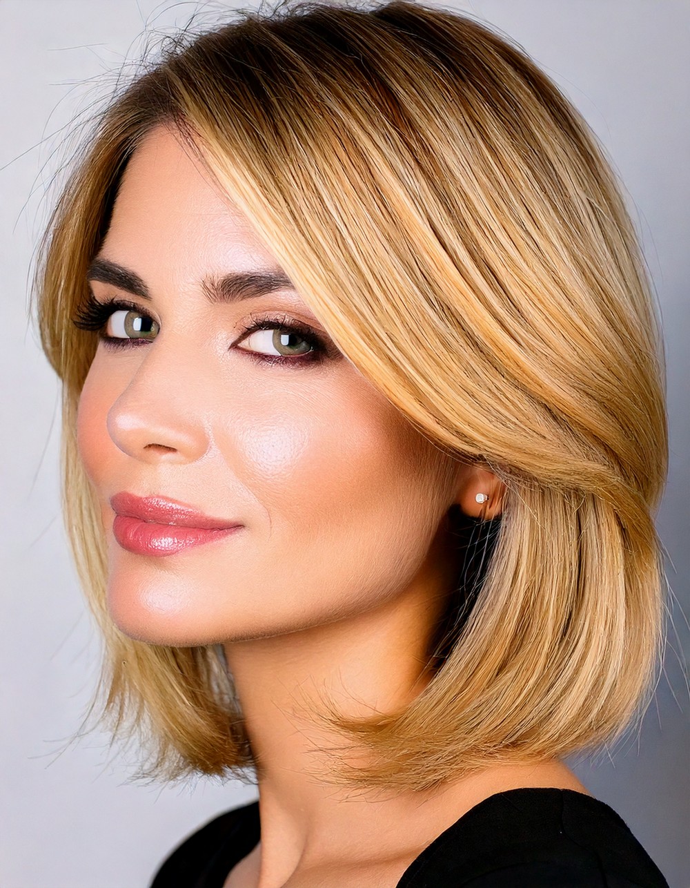 Golden Blonde Layered Long Bob With Side Part