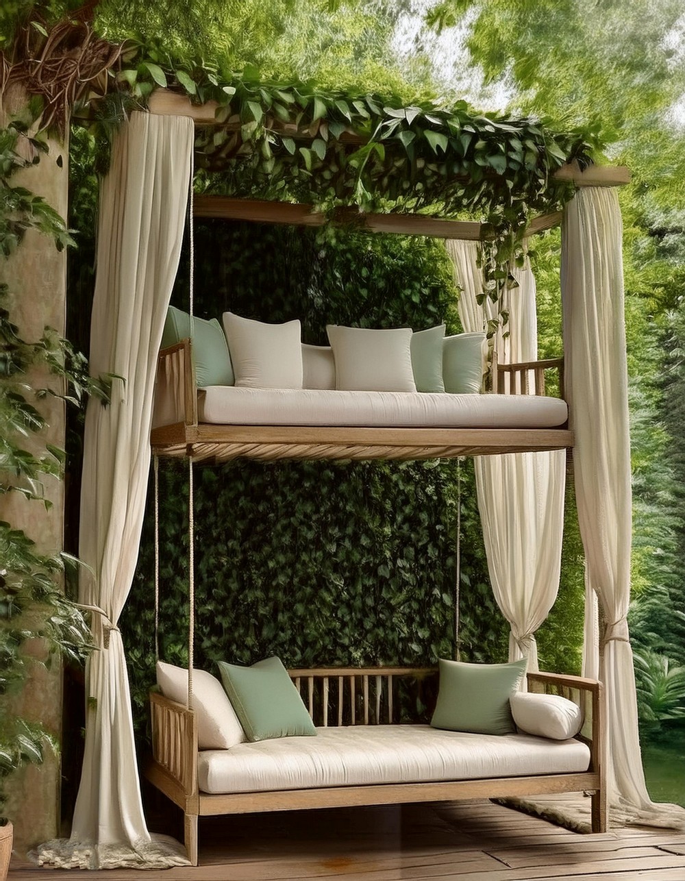 Hanging Daybed with Canopy and Drapes