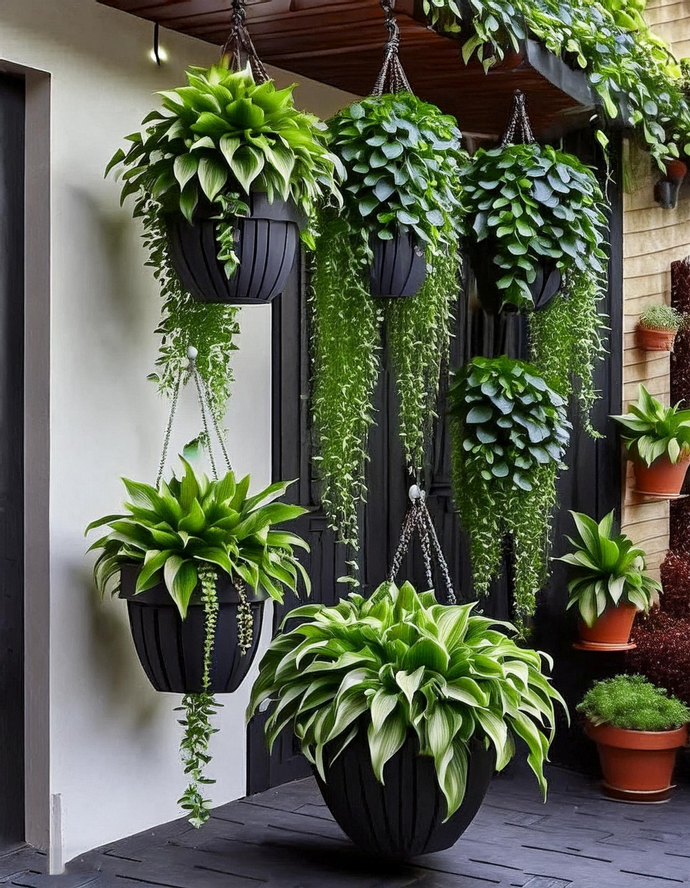 Hanging Planters with Cascading Foliage