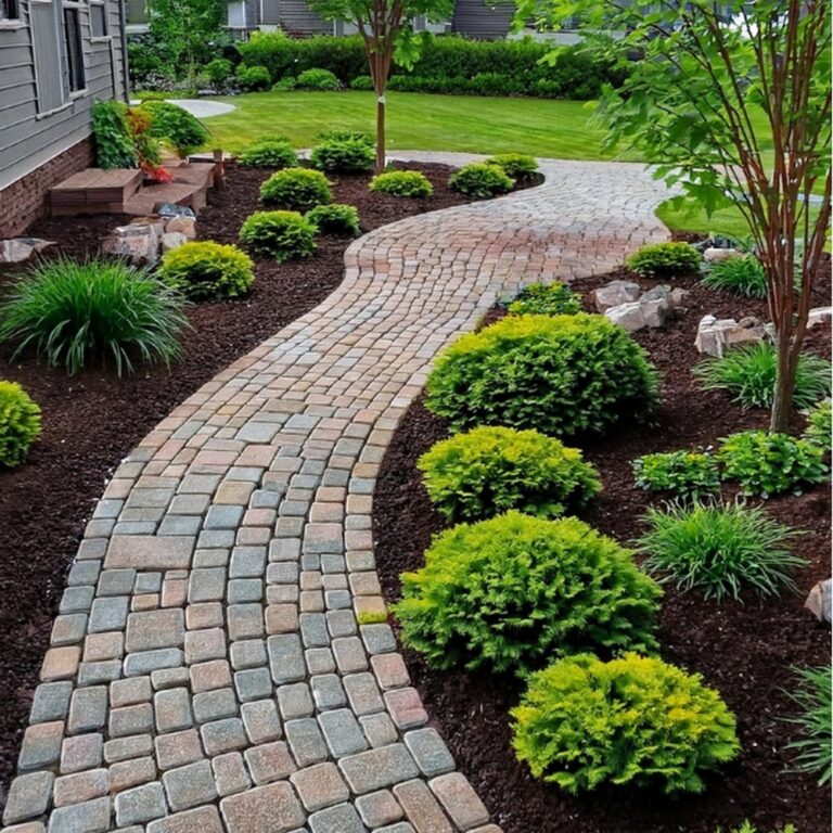 Interlocking Concrete Paver Path with Curved Lines