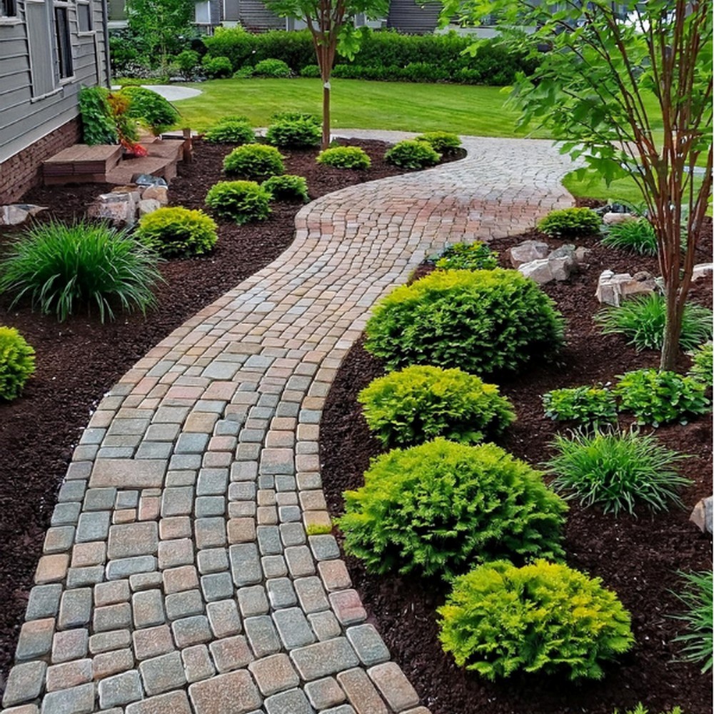 Interlocking Concrete Paver Path with Curved Lines