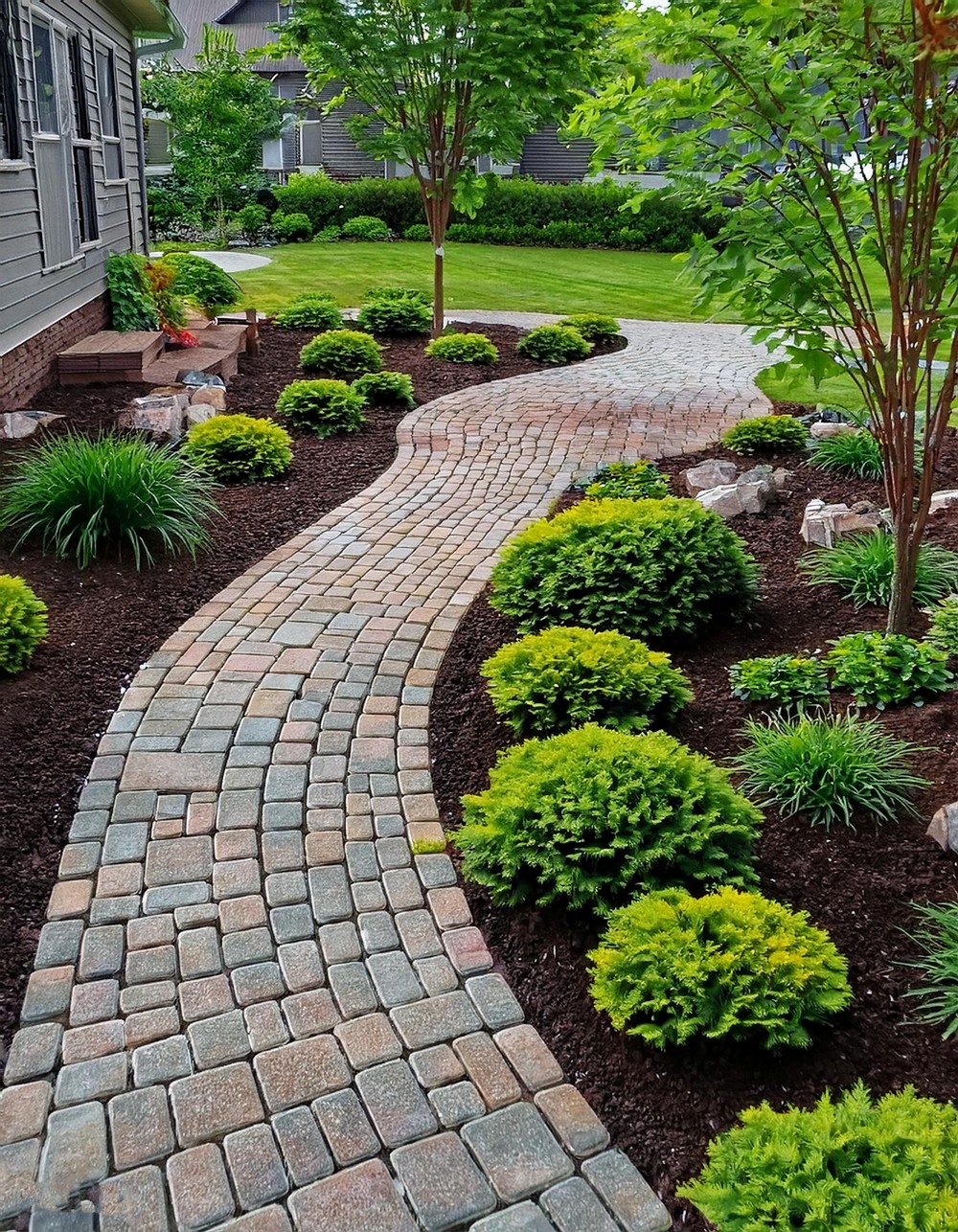 Interlocking Concrete Paver Path with Curved Lines