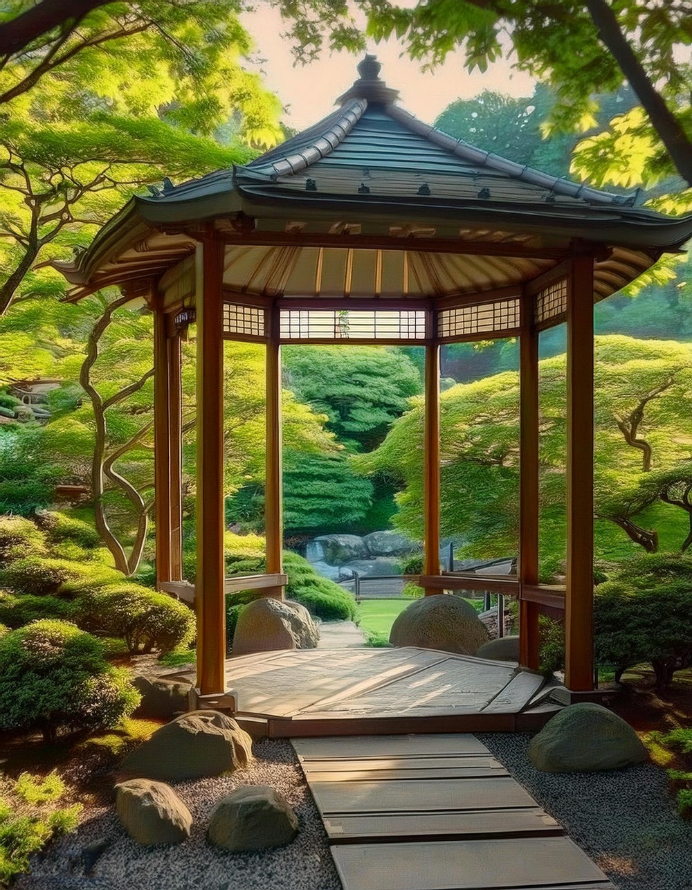 Japanese-Inspired Gazebo with Shoji Screens