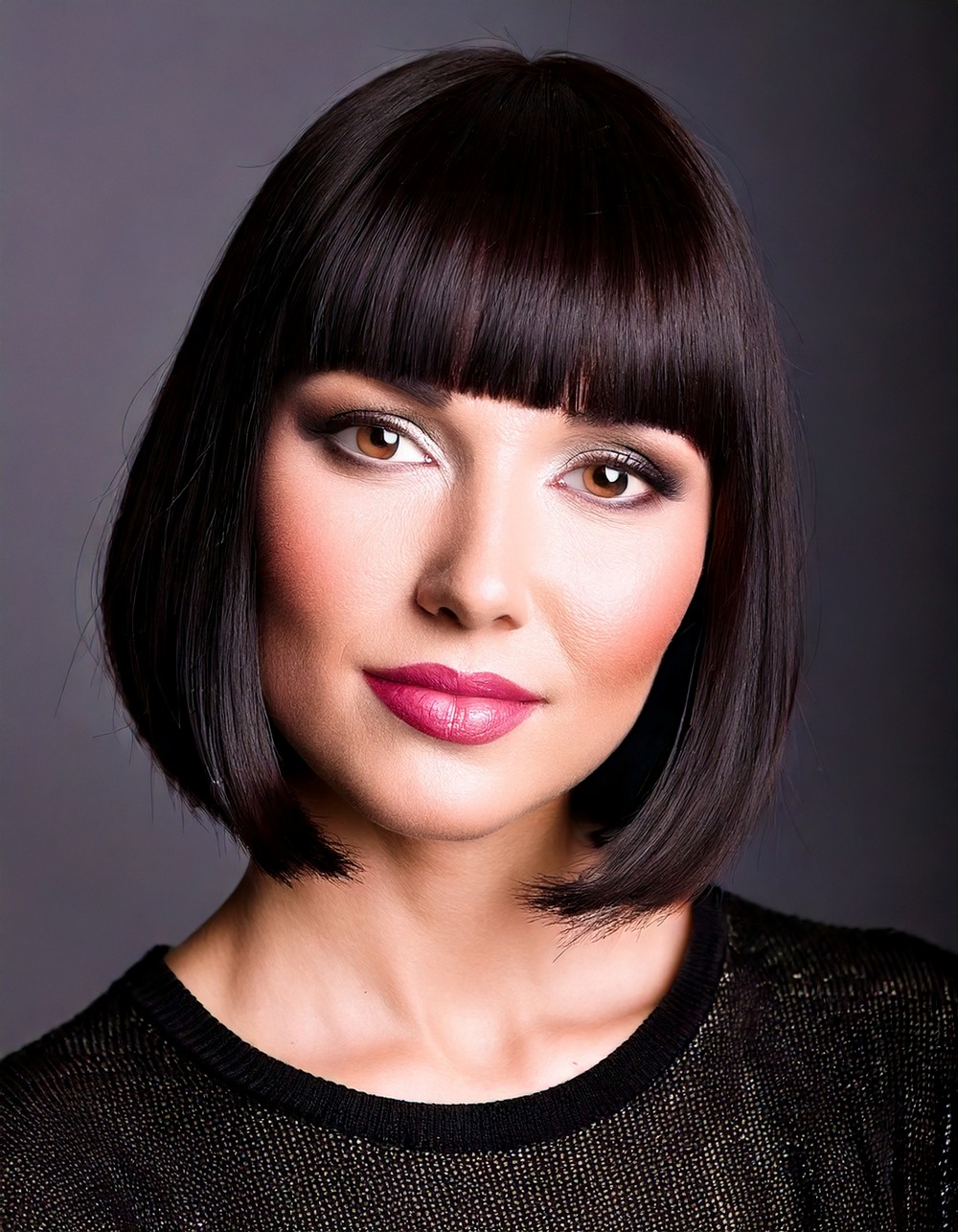 Jet Black Blunt Bob With Bangs