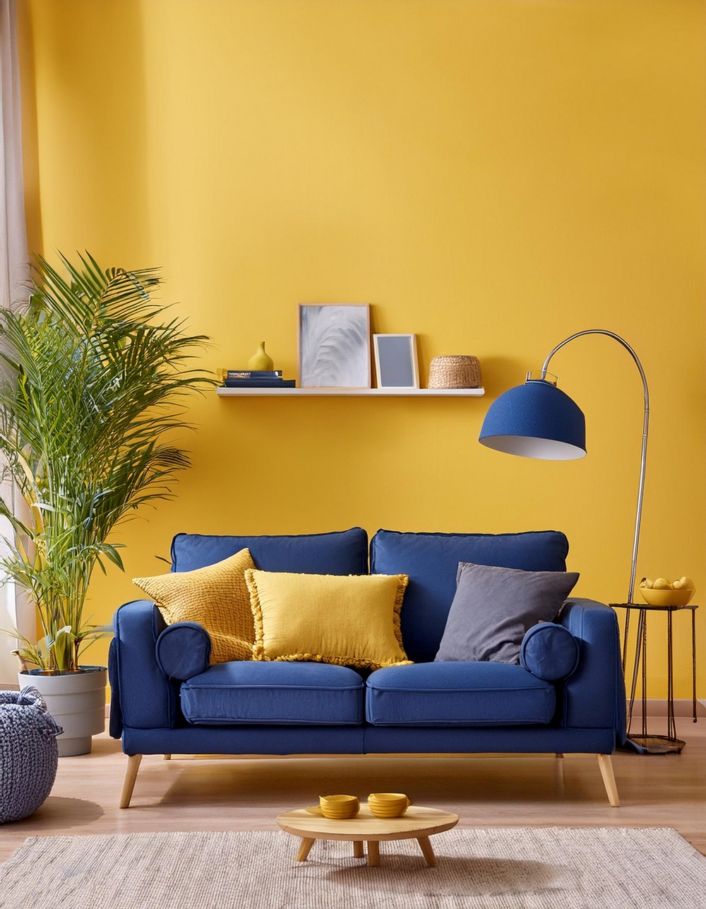 Light Yellow Walls with Navy Blue Furniture