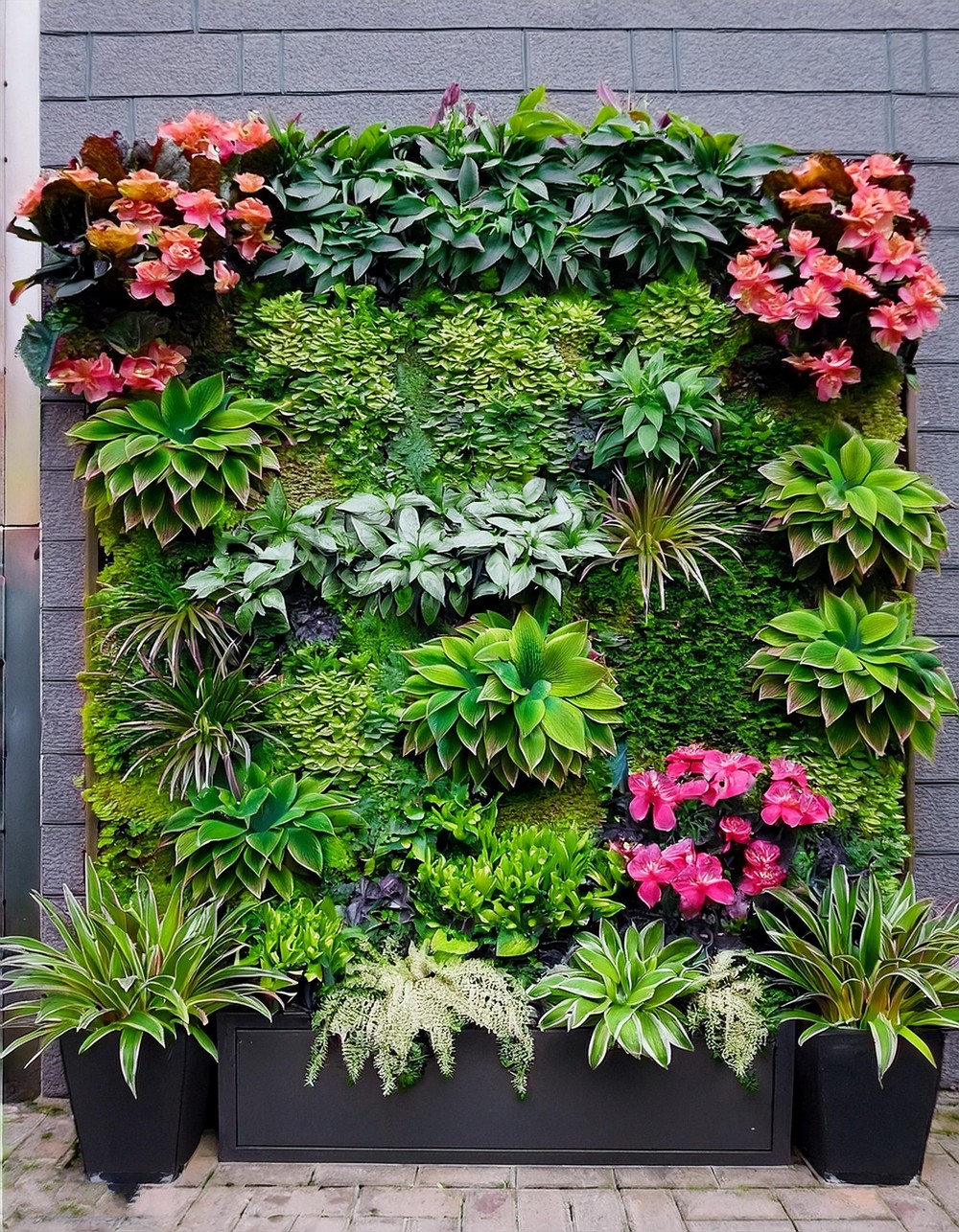 Living wall garden with flowers
