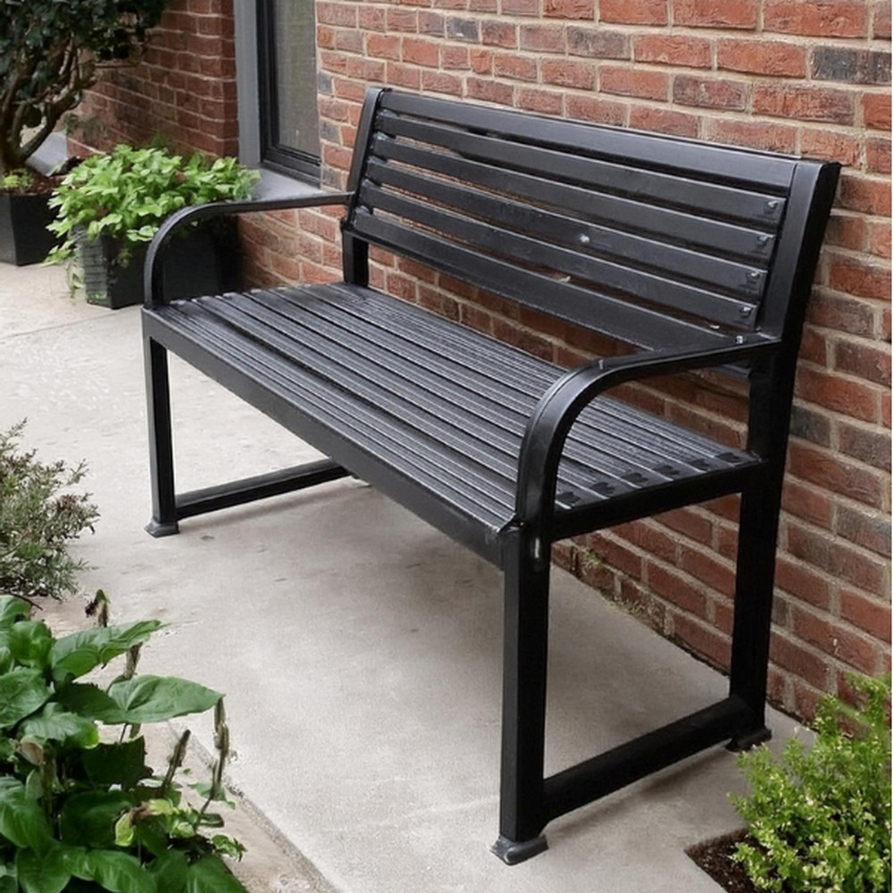 Metal Bench with Slatted Seat
