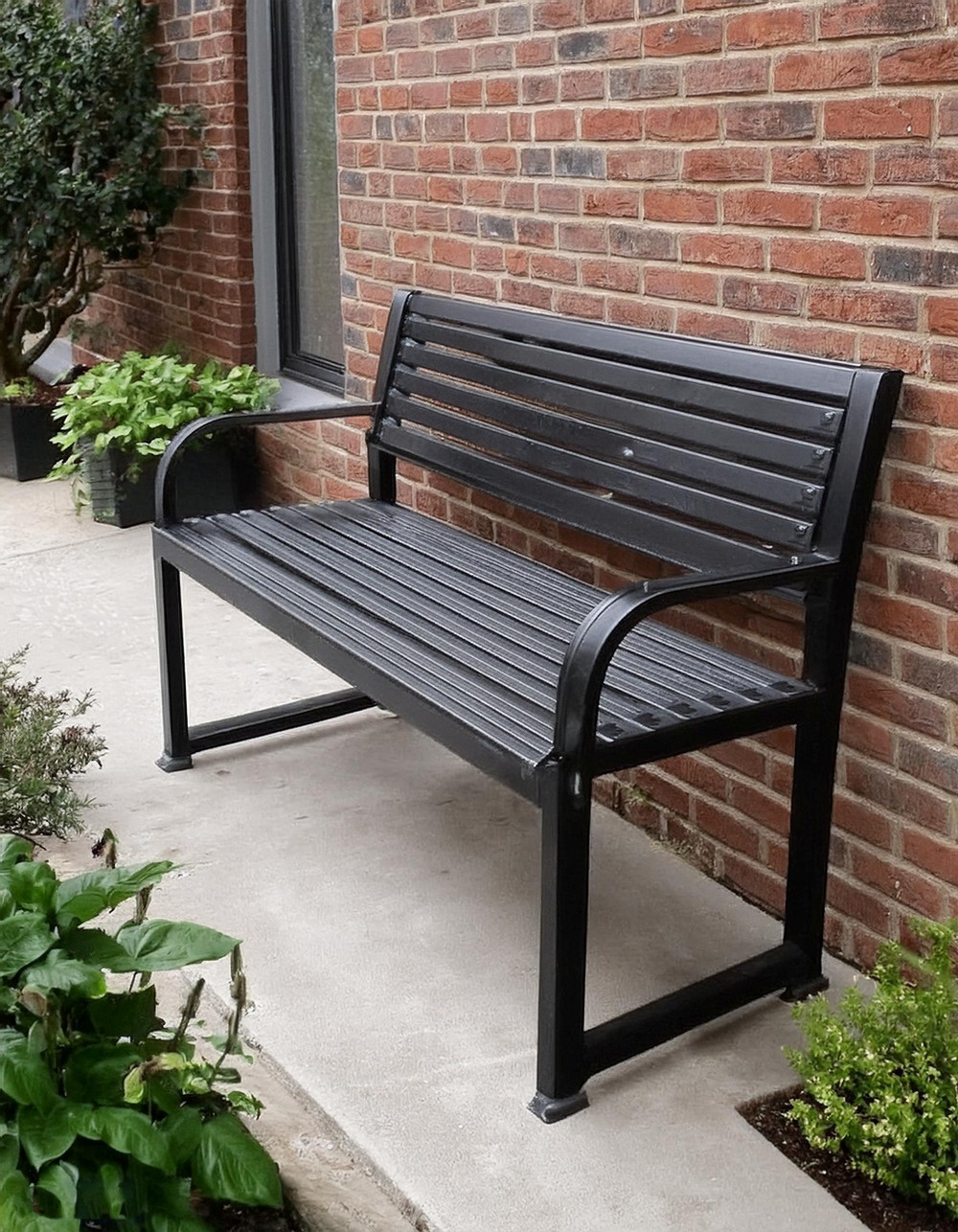 Metal Bench with Slatted Seat