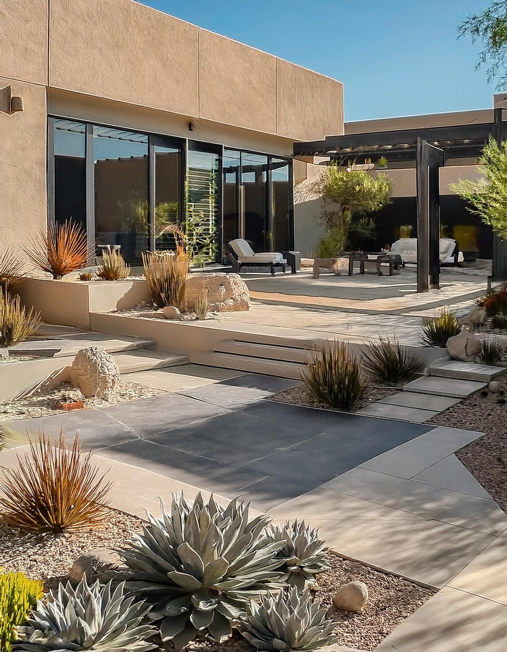 Modern Desert Landscaping with Sleek Lines and Shapes