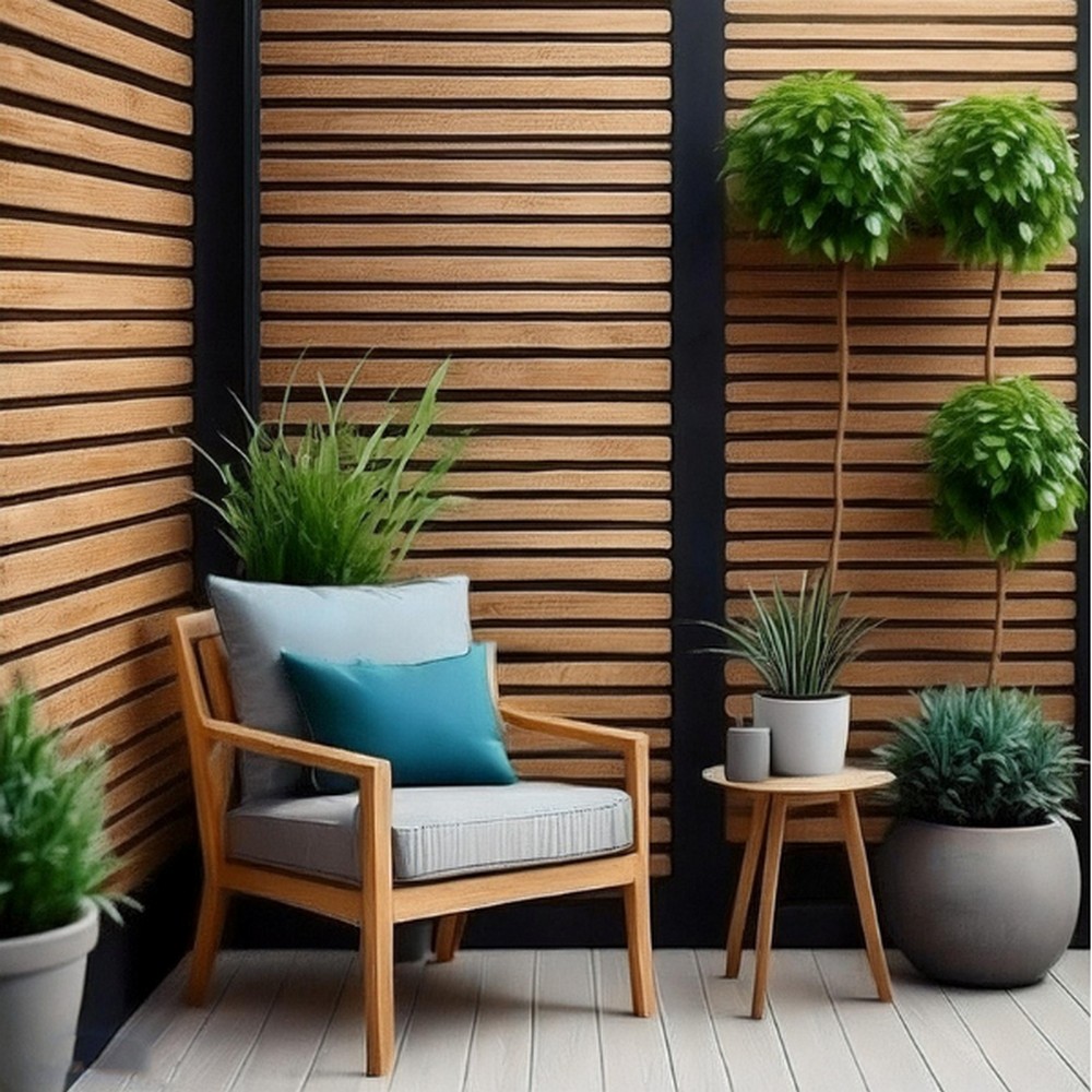Modern Horizontal Wood Slat Patio Wall