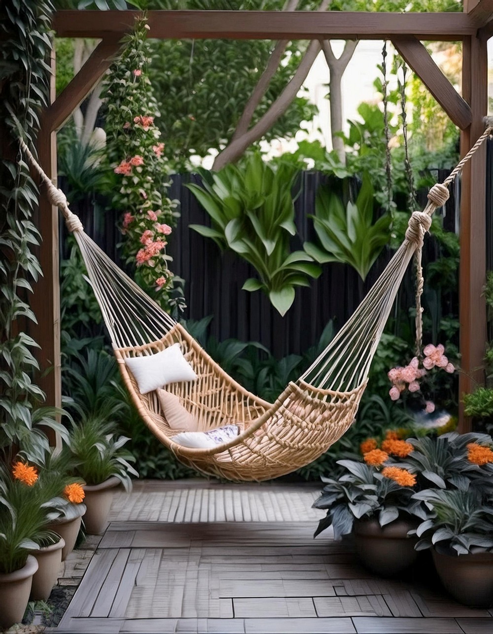 Natural Fiber Hammock with Macrame Details