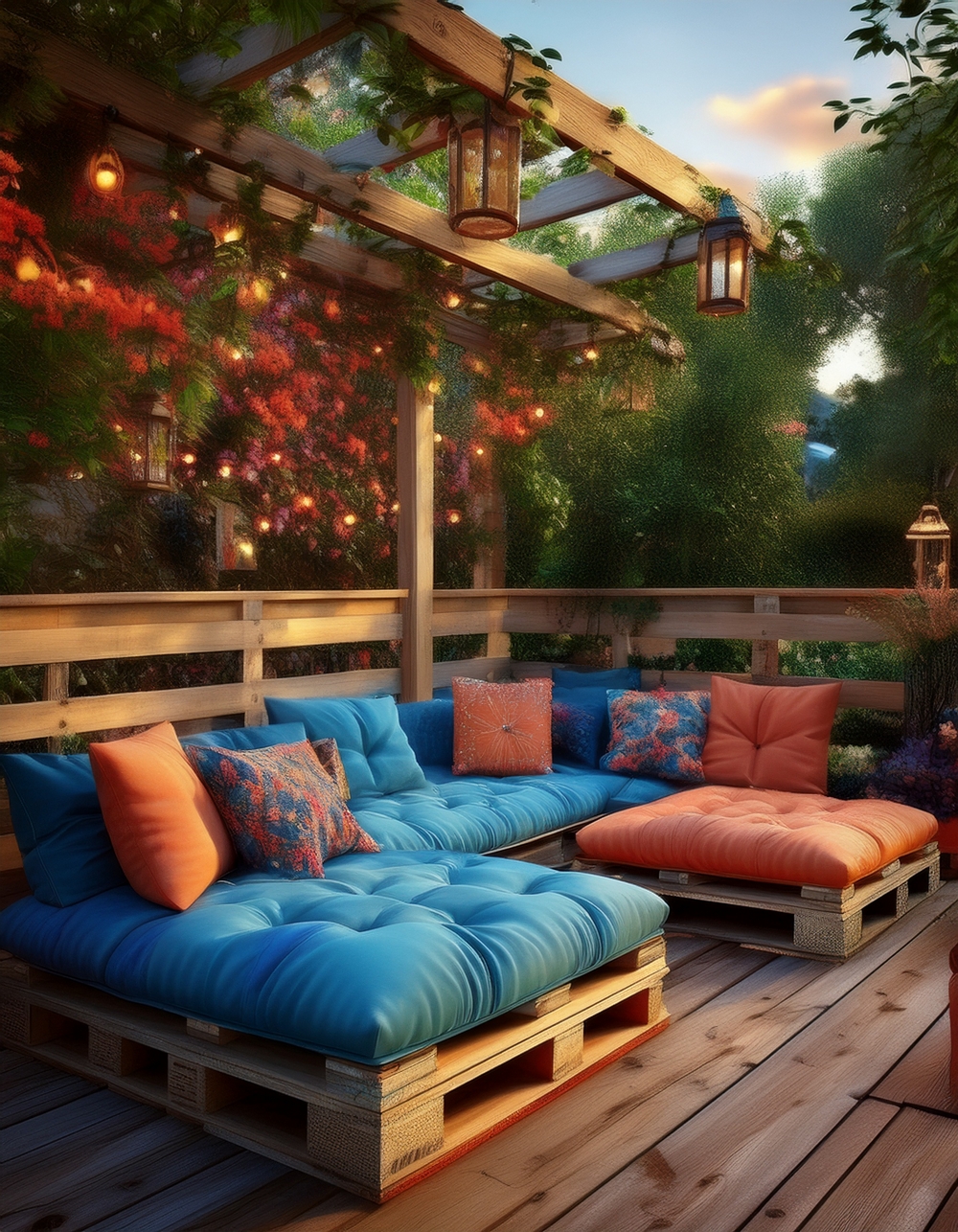 Pallet Deck & Colorful Cushions