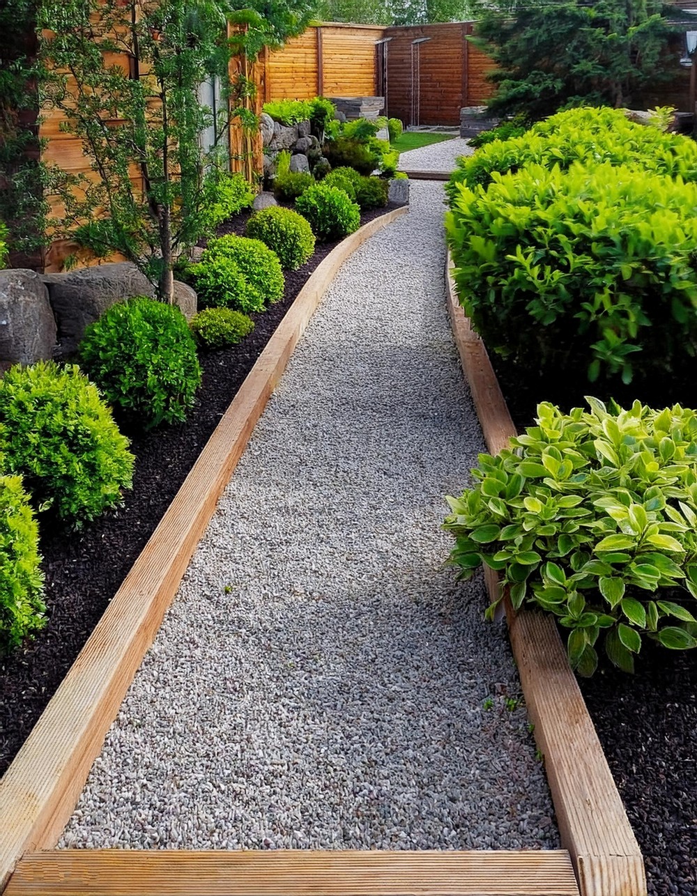 Pea Gravel Path with Wooden Border