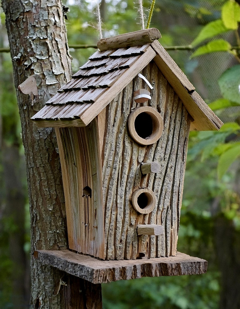 Rustic Branch Birdhouse with Natural Texture