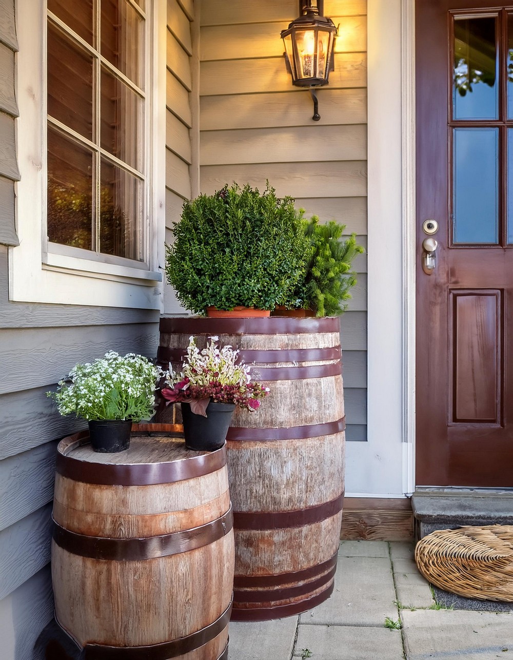 Rustic Wooden Barrel Planters