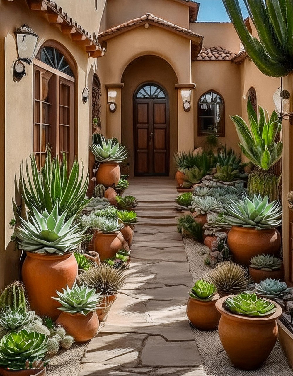 Succulent Filled Planters for a Dramatic Entrance