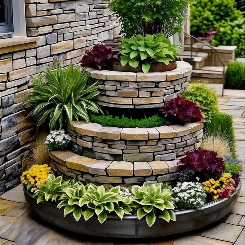 Tiered Planter with Stone Accents