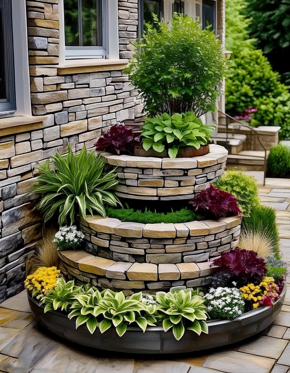 Tiered Planter with Stone Accents