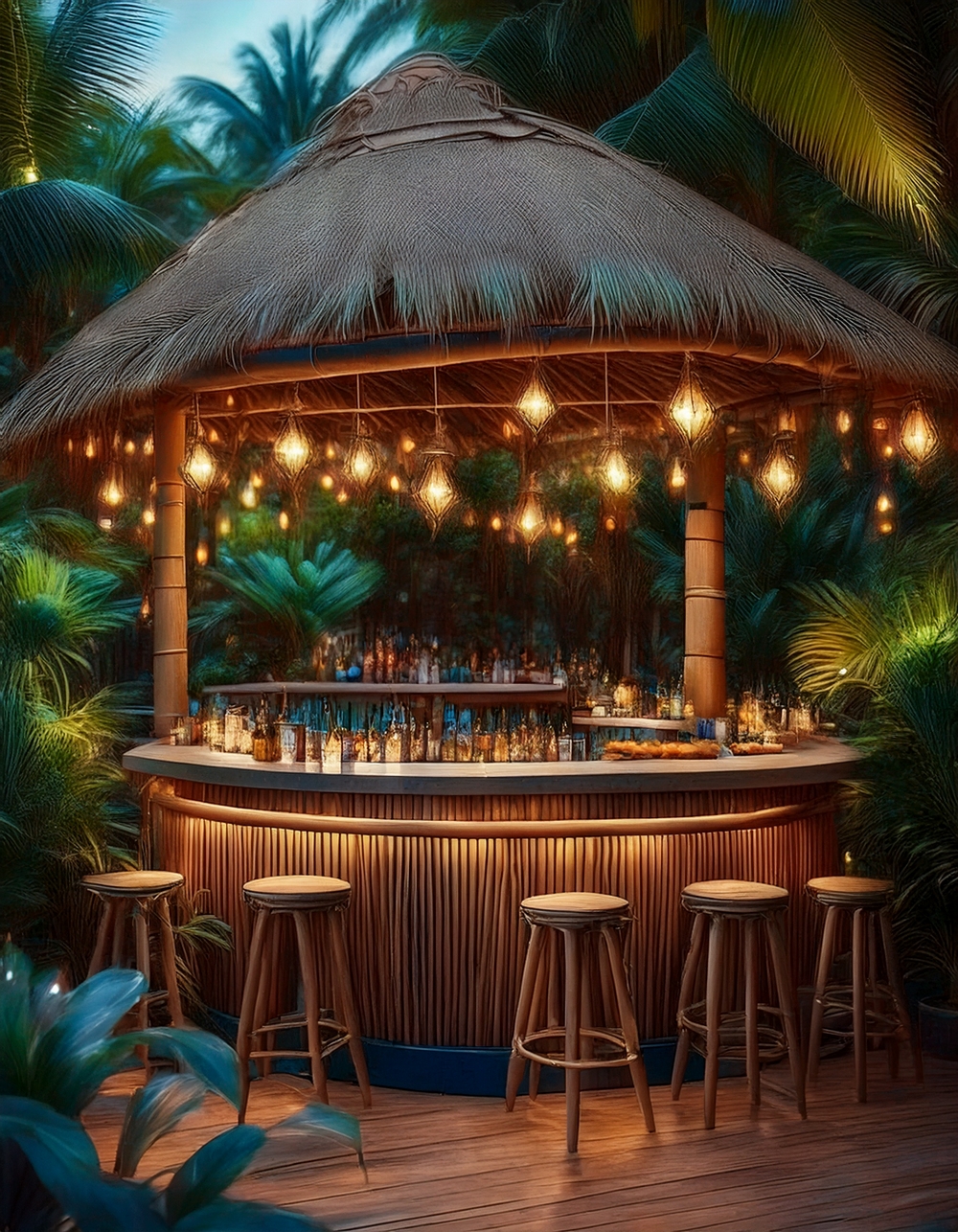 Tiki Torches & Bamboo Bar