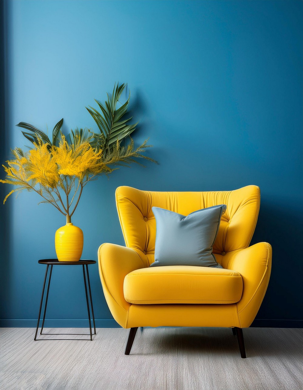 Vibrant Yellow Armchair with Sky Blue Walls