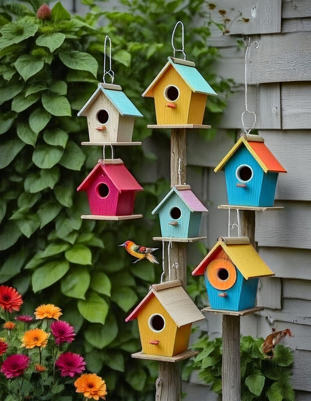 Vintage Enamelware Birdhouse with Vibrant Colors