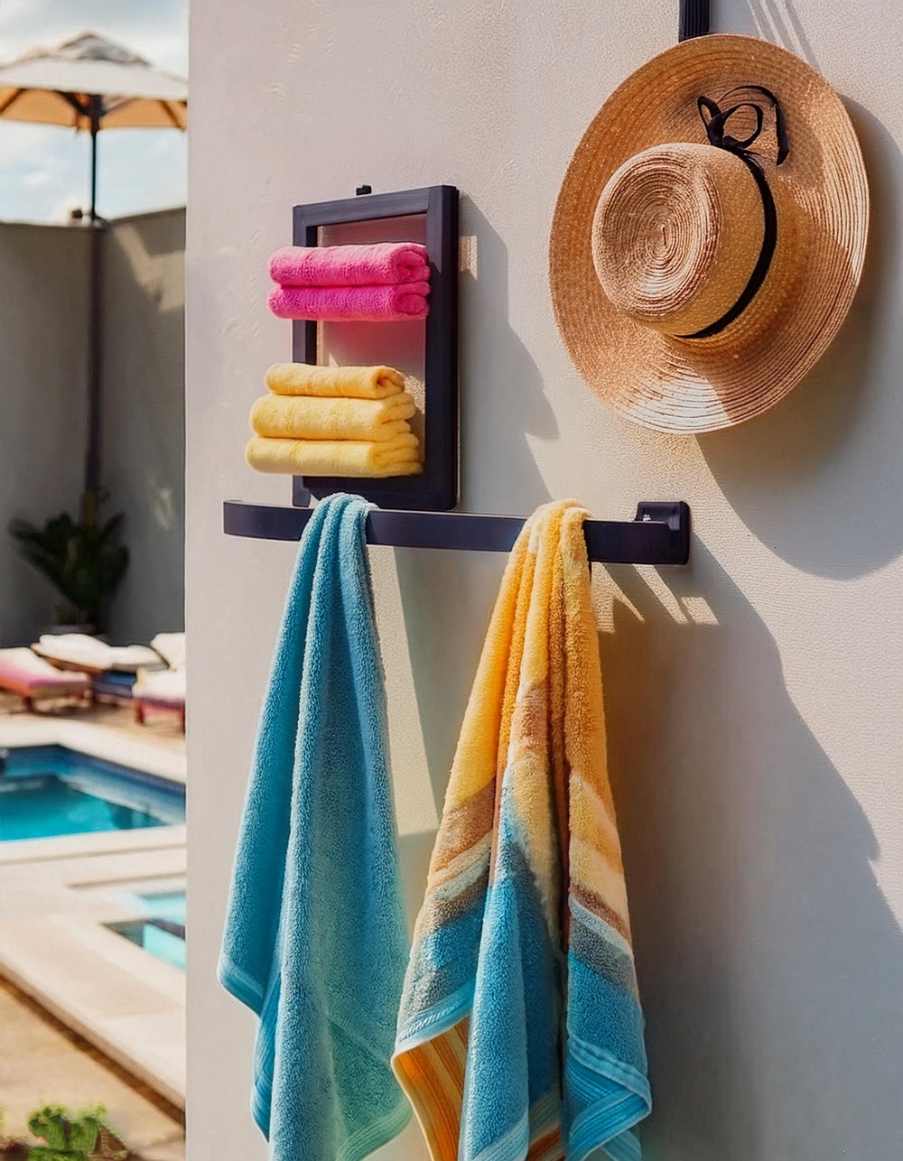 Wall-Mounted Towel Racks with Hooks