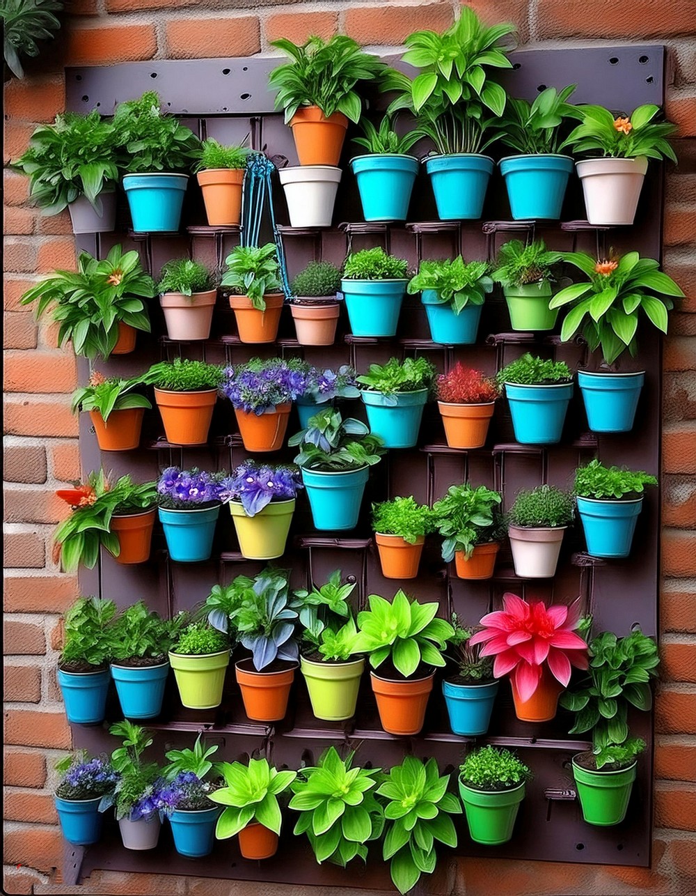 Wall hanging garden with small pots